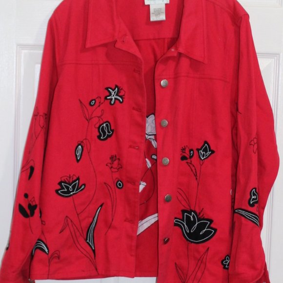 The Quacker Factory Embroidered Denim Jacket Women Large - Picture 6 of 10
